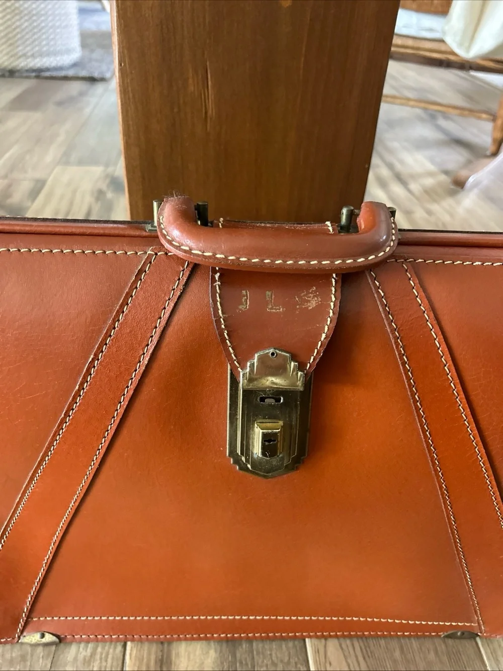 VINTAGE Genuine Deep Cowhide Leather Military Style Briefcase 1960’s Mid Century